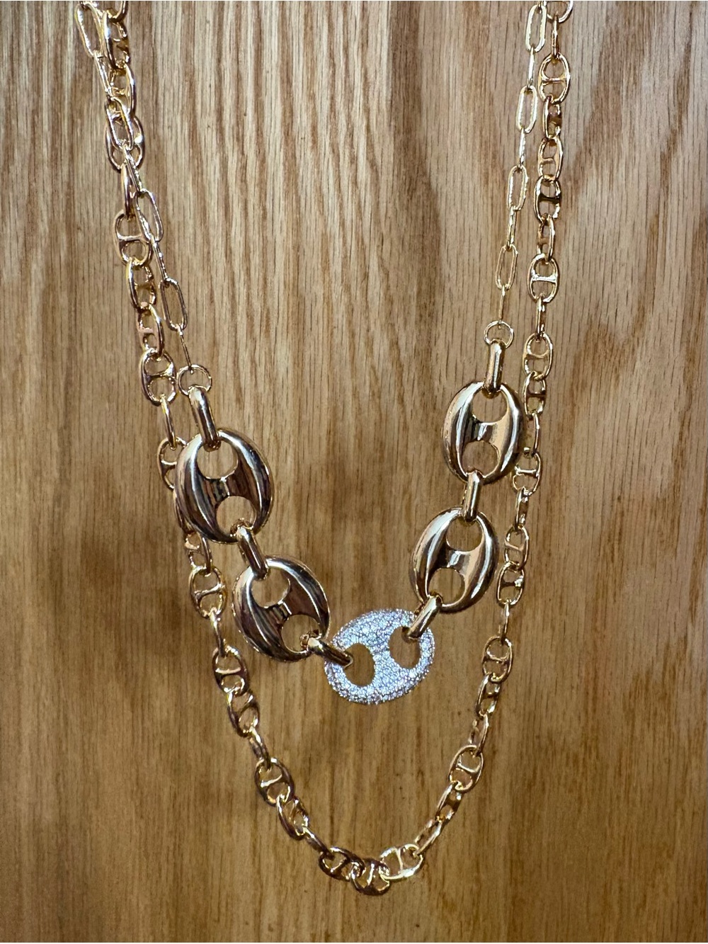 Gold Link Necklaces with Pavé Accent